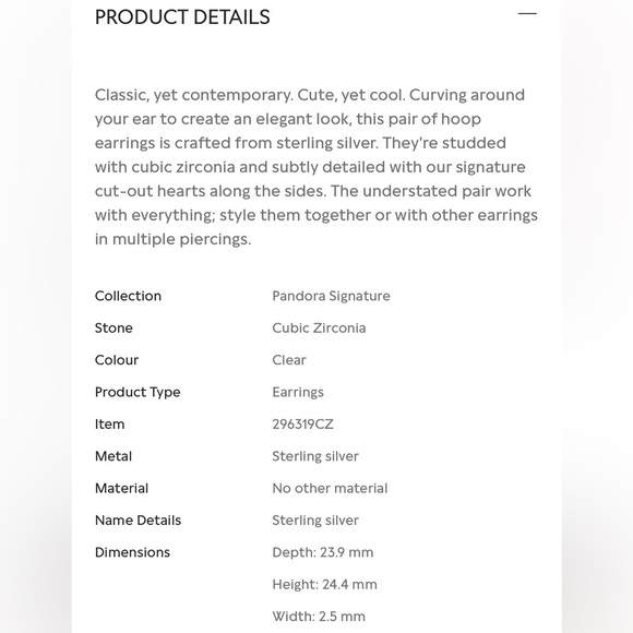 Pandora Silver Heart Hoop Earrings - Picture 2 of 5